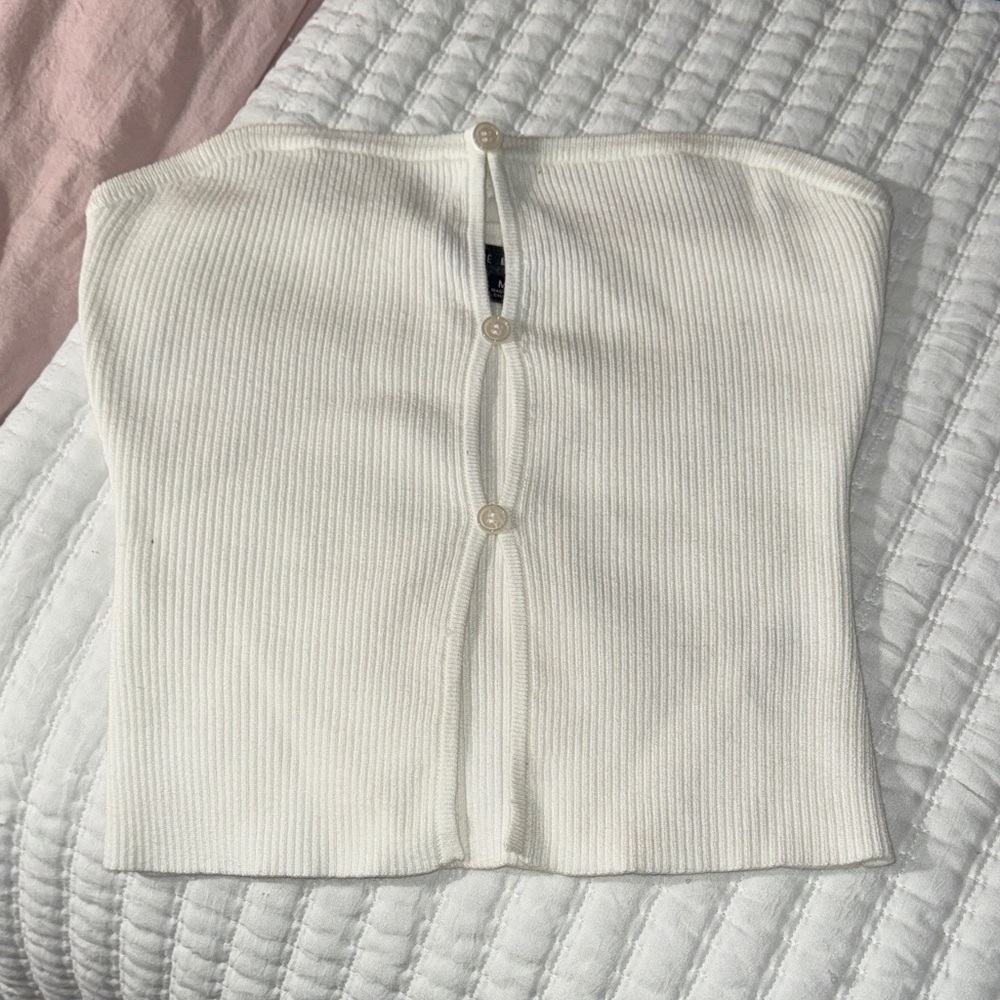 Blue Blush Cream Ribbed Tube Top